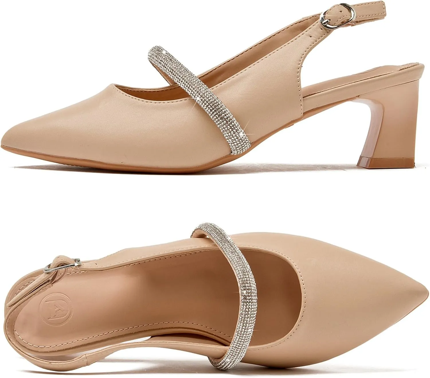 DADAWEN Women's Slingback Kitten Heels Closed Pointed Toe Low Heels Wedding Party Dress Pumps Shoes