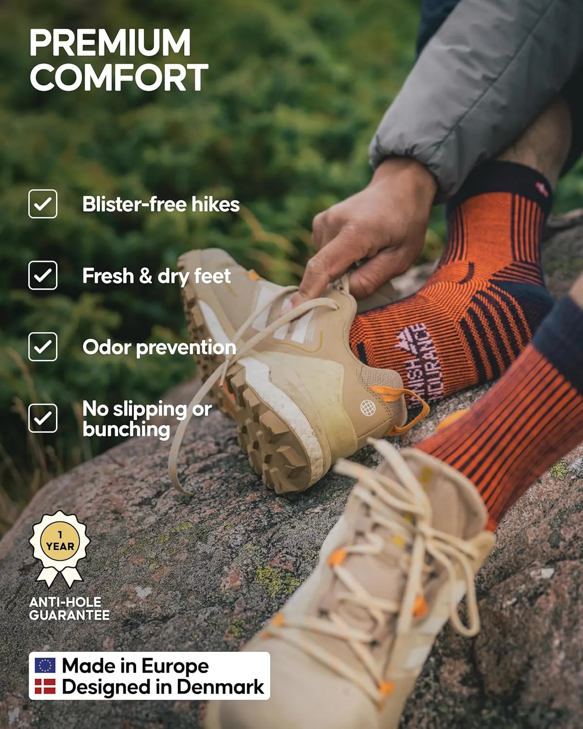 DANISH ENDURANCE Merino Wool Light Hiking Socks, Cushioned & Moisture Wicking Hiking Socks, Men, Women & Kids, 3 or 5 Pack