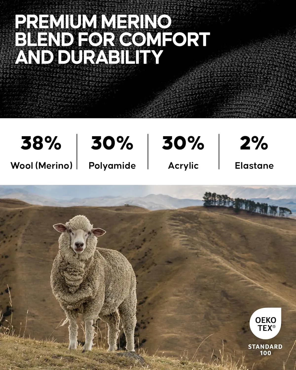 DANISH ENDURANCE Merino Wool Light Hiking Socks, Cushioned & Moisture Wicking Hiking Socks, Men, Women & Kids, 3 or 5 Pack