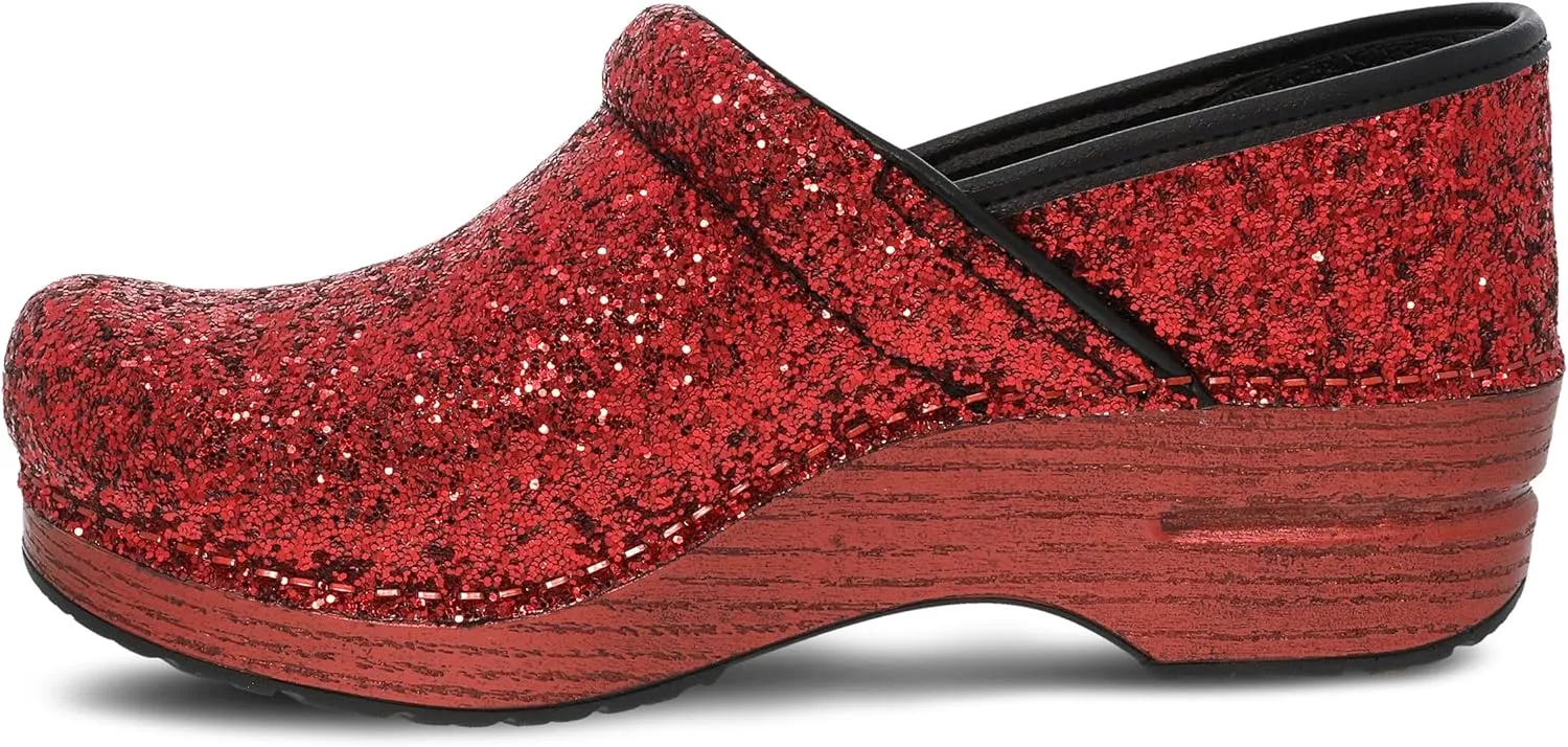 Dansko Professional Glitter Slip-On Clogs for Women - Rocker Sole and Arch Support for Comfort - Shiny and Stylish Glitter Uppers