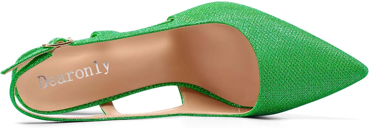 DearOnly Womens Close Pointed Toe Stiletto High Heel Slingback Pumps Sexy Glitter Wedding Prom Buckle Shoes 3.9 Inches Heels