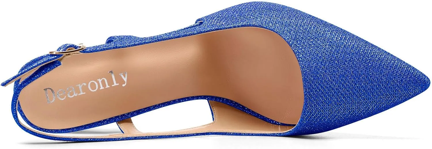 DearOnly Womens Close Pointed Toe Stiletto High Heel Slingback Pumps Sexy Glitter Wedding Prom Buckle Shoes 3.9 Inches Heels