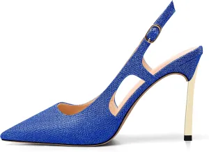 DearOnly Womens Close Pointed Toe Stiletto High Heel Slingback Pumps Sexy Glitter Wedding Prom Buckle Shoes 3.9 Inches Heels