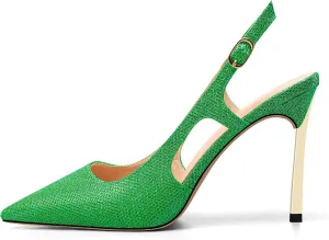 DearOnly Womens Close Pointed Toe Stiletto High Heel Slingback Pumps Sexy Glitter Wedding Prom Buckle Shoes 3.9 Inches Heels