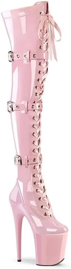 denova's Women's Patent 7.9in Very High Heel Lace Up Platform Pole Dance Over-The-Knee Thigh High Boot with Zipper
