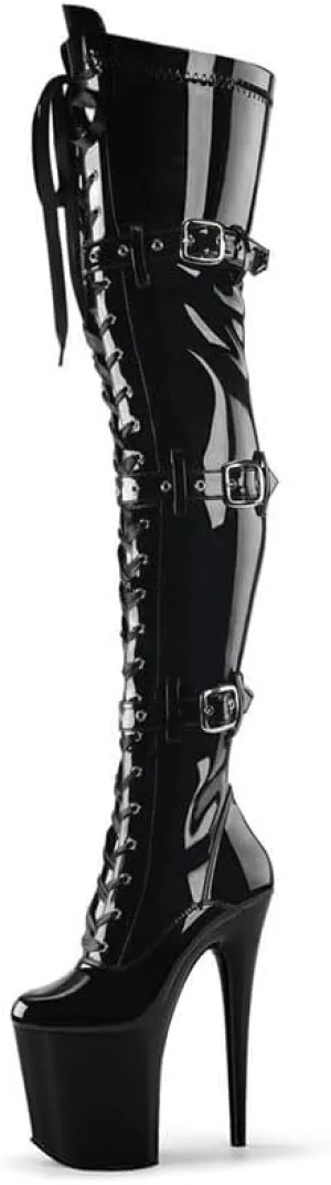 denova's Women's Patent 7.9in Very High Heel Lace Up Platform Pole Dance Over-The-Knee Thigh High Boot with Zipper