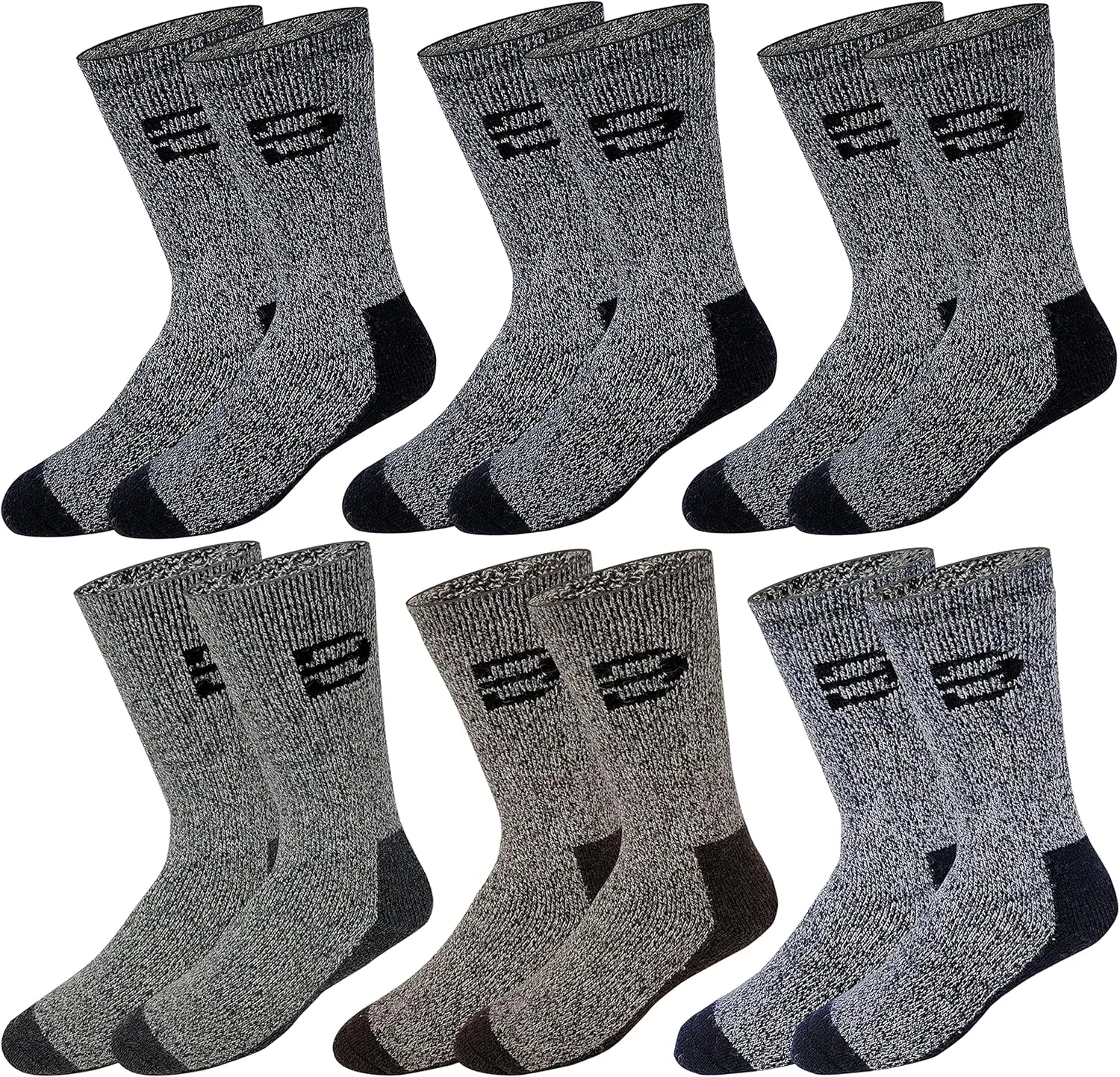 Different Touch 6 Pairs Pack Men's Heavy Weight Outdoor Merino Wool Hiking Winter Thermal Boot Socks