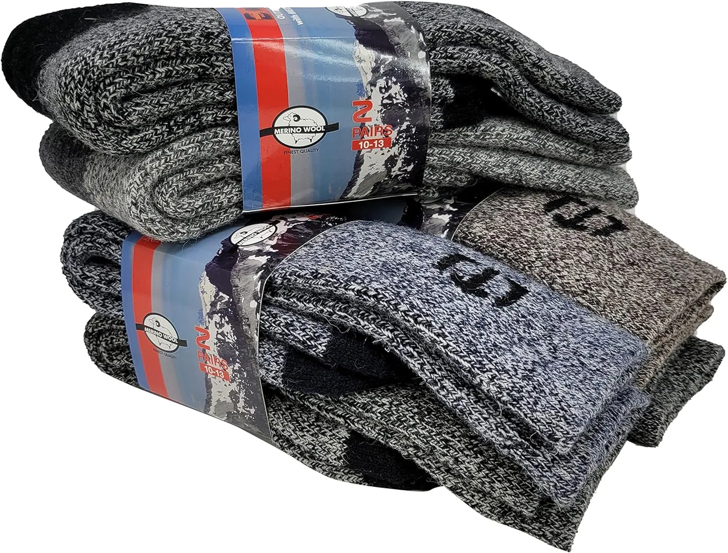 Different Touch 6 Pairs Pack Men's Heavy Weight Outdoor Merino Wool Hiking Winter Thermal Boot Socks
