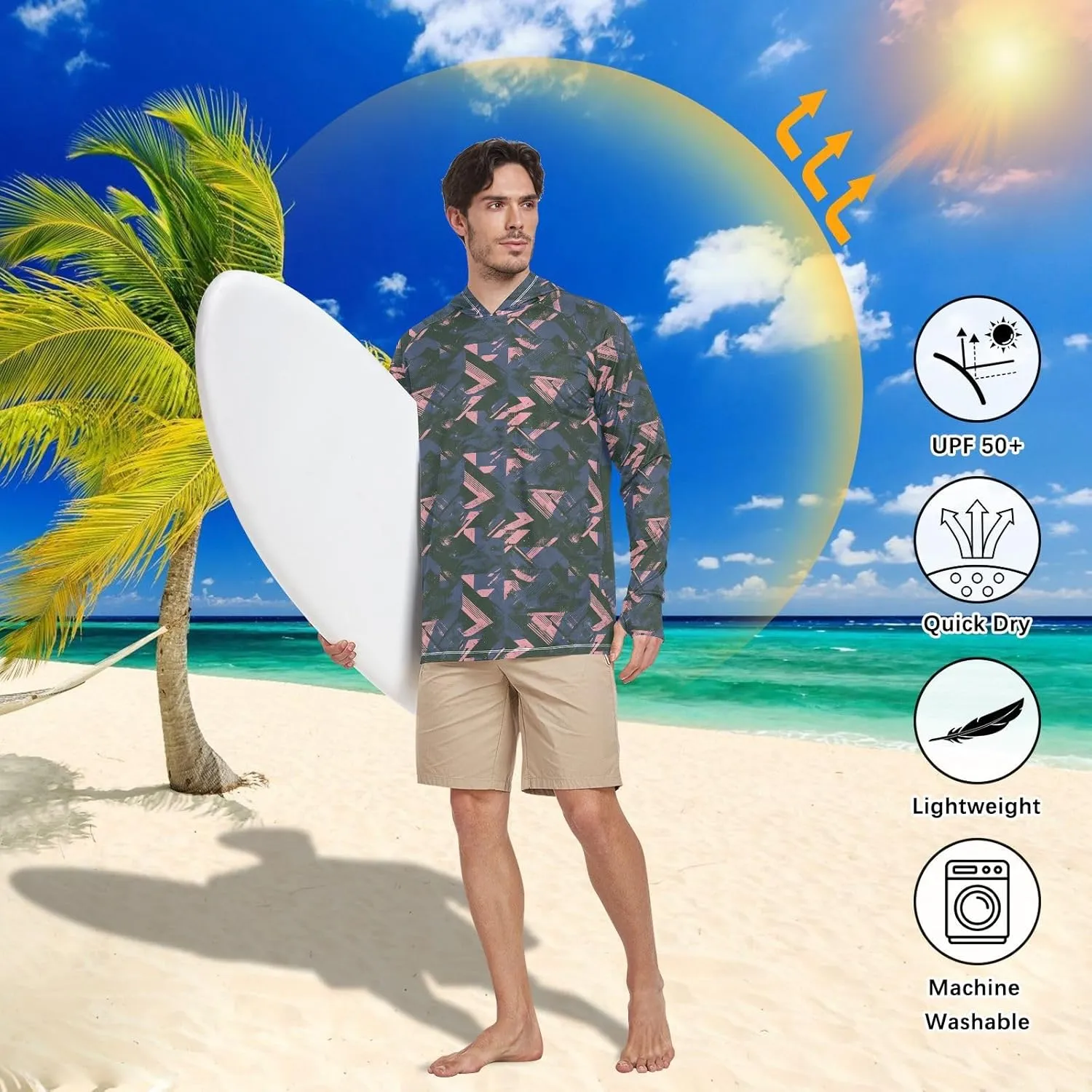 Discord71 Men's Sun Protection Hoodie Long Sleeve Fishing Shirt UPF 50  Hiking Hoodie Hooded UV Rashguard for Men