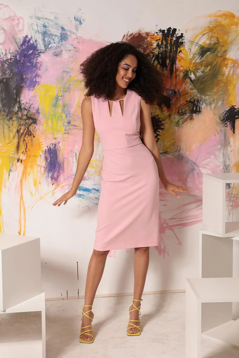 Donna Morgan Women's Knee-Length Sleeveless Dress with Neck Cutouts