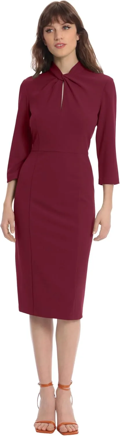 Donna Morgan Women's Stretch Crepe 3/4 Sleeve Twisted Neckline Sheath Dress