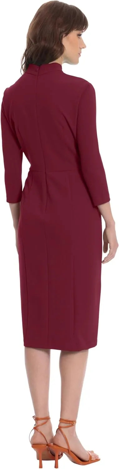 Donna Morgan Women's Stretch Crepe 3/4 Sleeve Twisted Neckline Sheath Dress