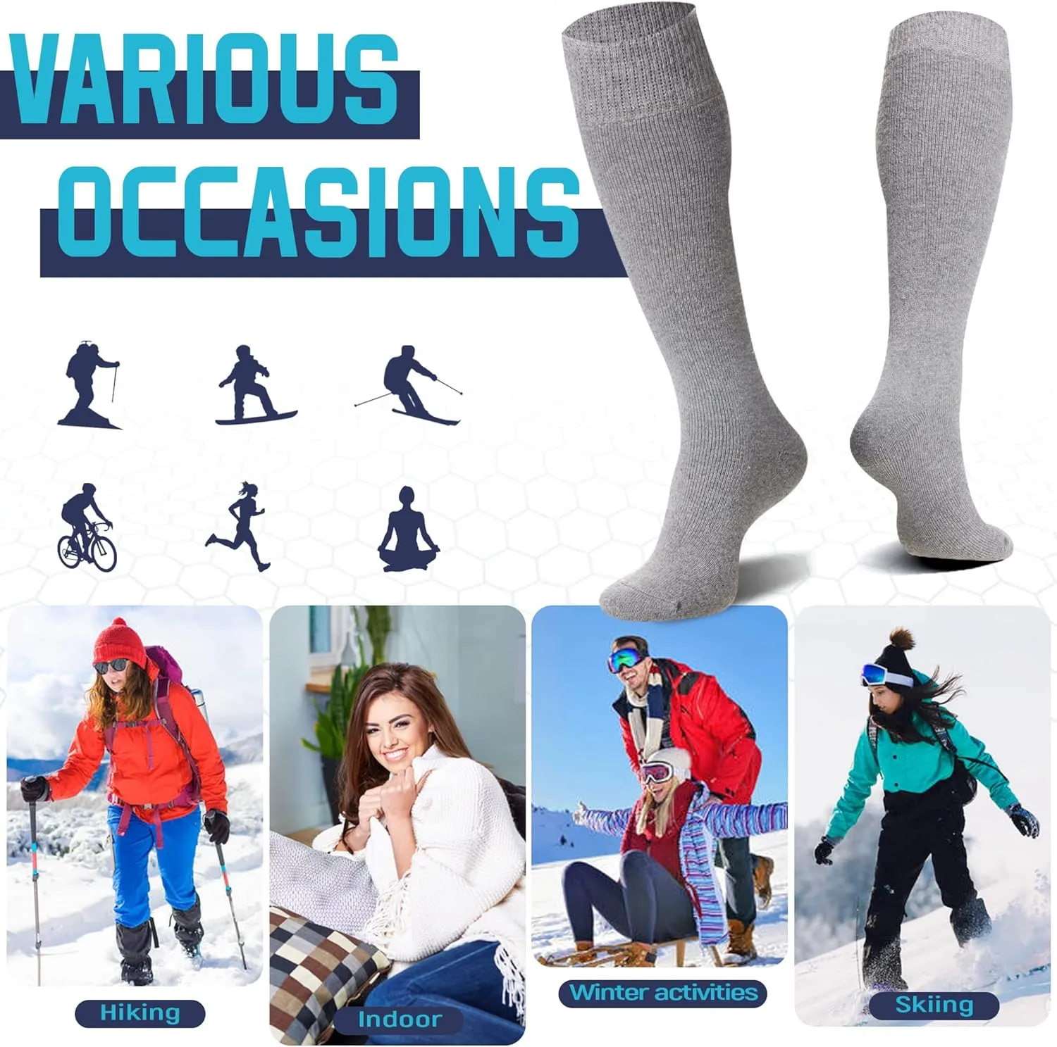 DoSmart Womens Winter Warm Knee High Socks Ladies Wool Cozy Thick Hiking Skiing Comfy Thermal Boot Long Socks 2 Pairs