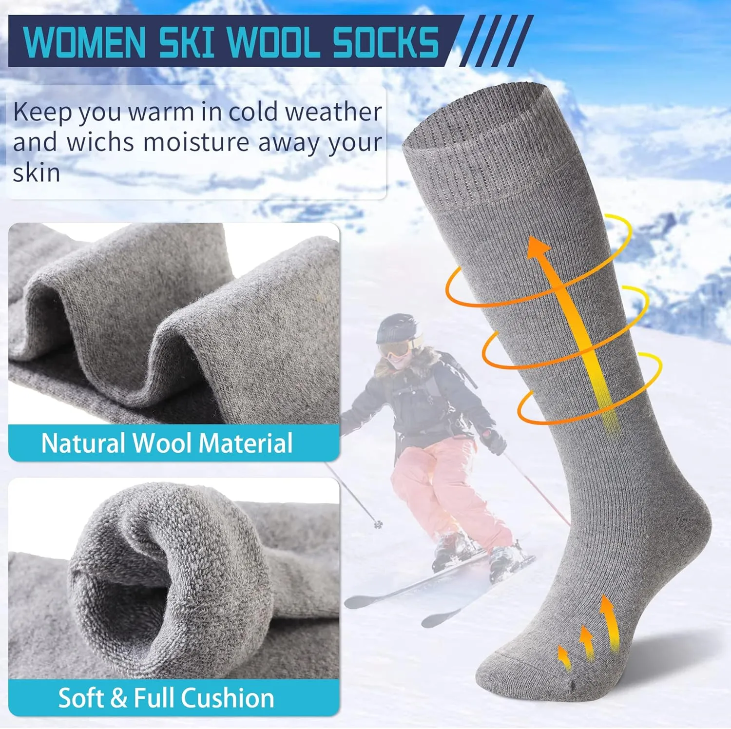 DoSmart Womens Winter Warm Knee High Socks Ladies Wool Cozy Thick Hiking Skiing Comfy Thermal Boot Long Socks 2 Pairs