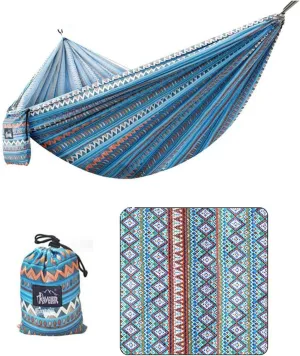 Double Camping Hammock Outdoor Swing Lightweight Travel Hammock with Storage Bag, 102 * 5.5In, Load-Bearing 440Ib, High-Strength Tension Straps, Camping Must Have,BlueSet