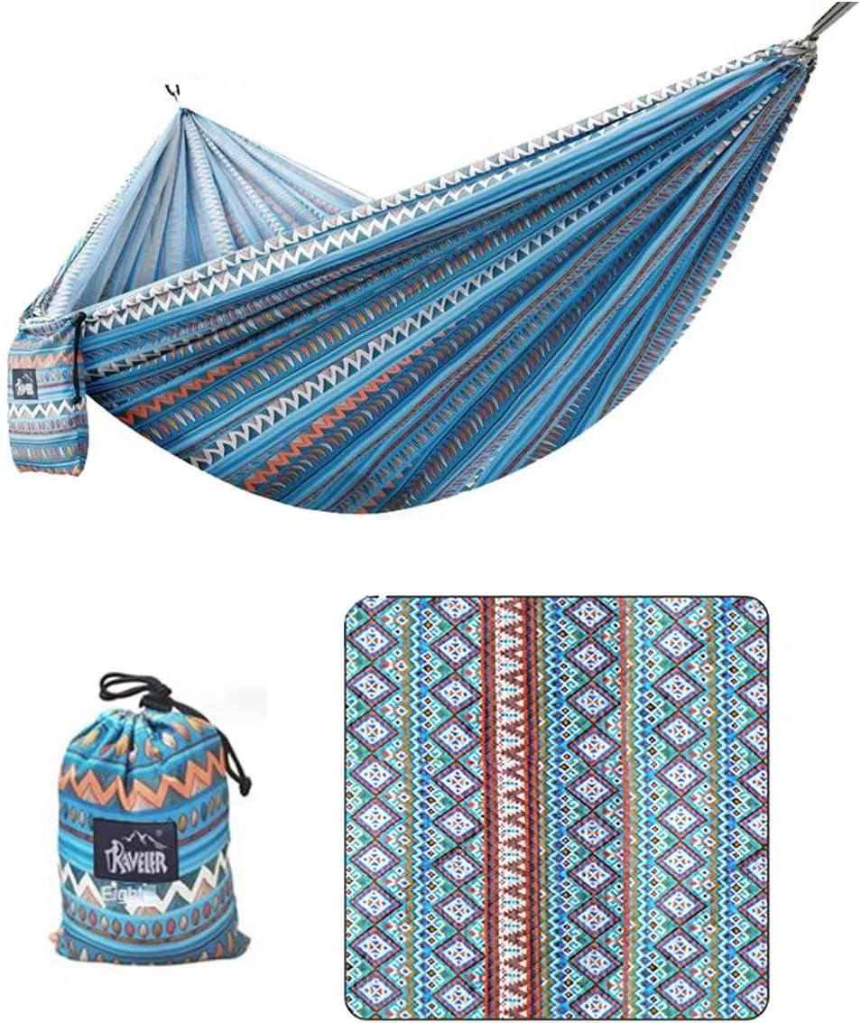 Double Camping Hammock Outdoor Swing Lightweight Travel Hammock with Storage Bag, 102 * 5.5In, Load-Bearing 440Ib, High-Strength Tension Straps, Camping Must Have,BlueSet