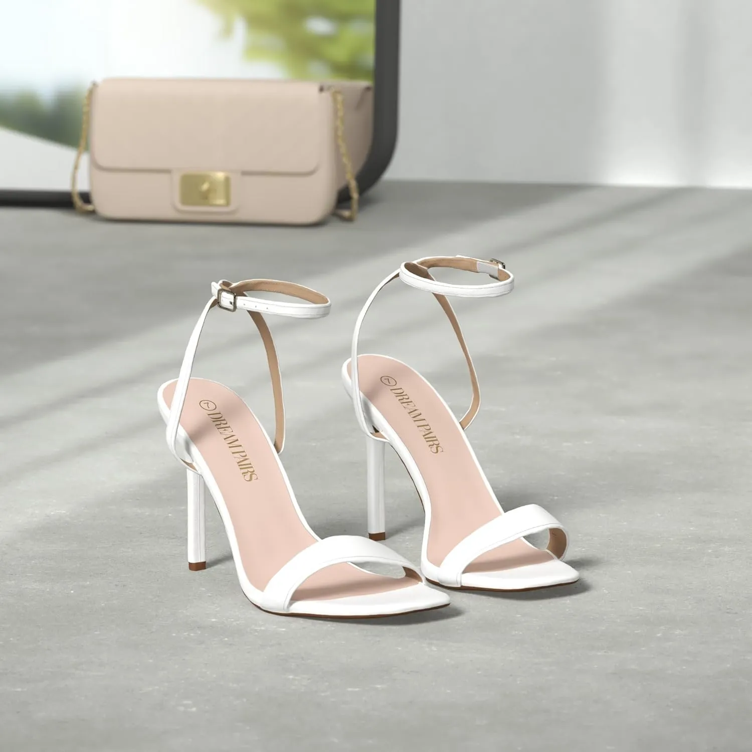 DREAM PAIRS Women’s High Stilettos Open Square Toe Ankle Strap Heels Sexy Comfort Strappy Dress Shoes Wedding Bridal Pumps Sandals