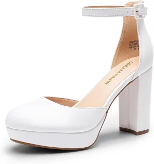 DREAM PAIRS Women's Platform Chunky High Heels Closed Toe Block Ankle Strap Dress Bridal Party Wedding Shoes