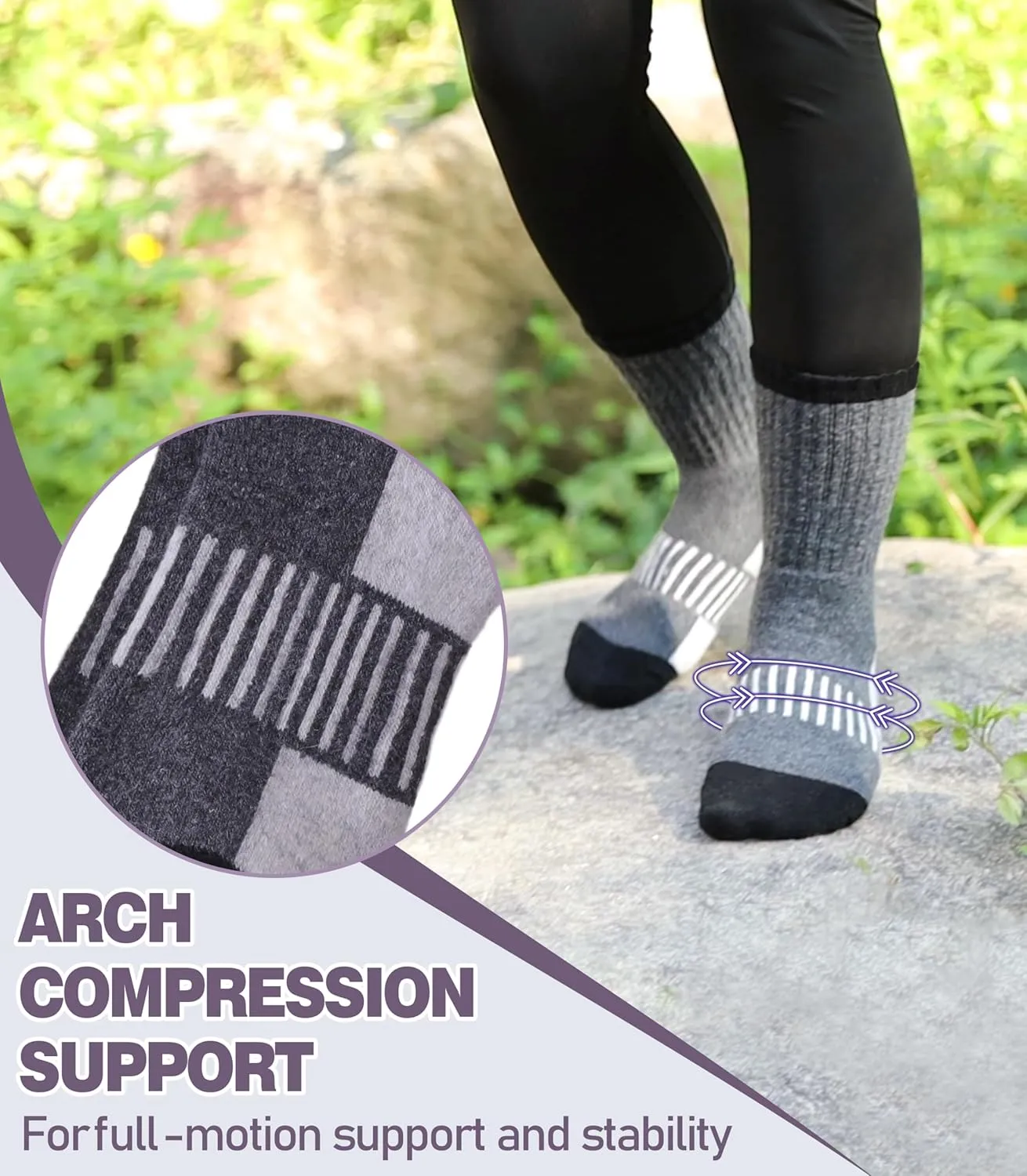 DYW Womens Merino Wool Hiking Socks Thermal Warm Winter Boot Crew Socks Cushion Work Walking Gift Socks 5 Pairs