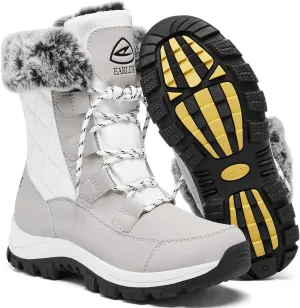 EARLDE Women’s Snow Boot With Waterproof Lace Up Mid-Calf Outdoor Winter Deep Tread Rubber Sole