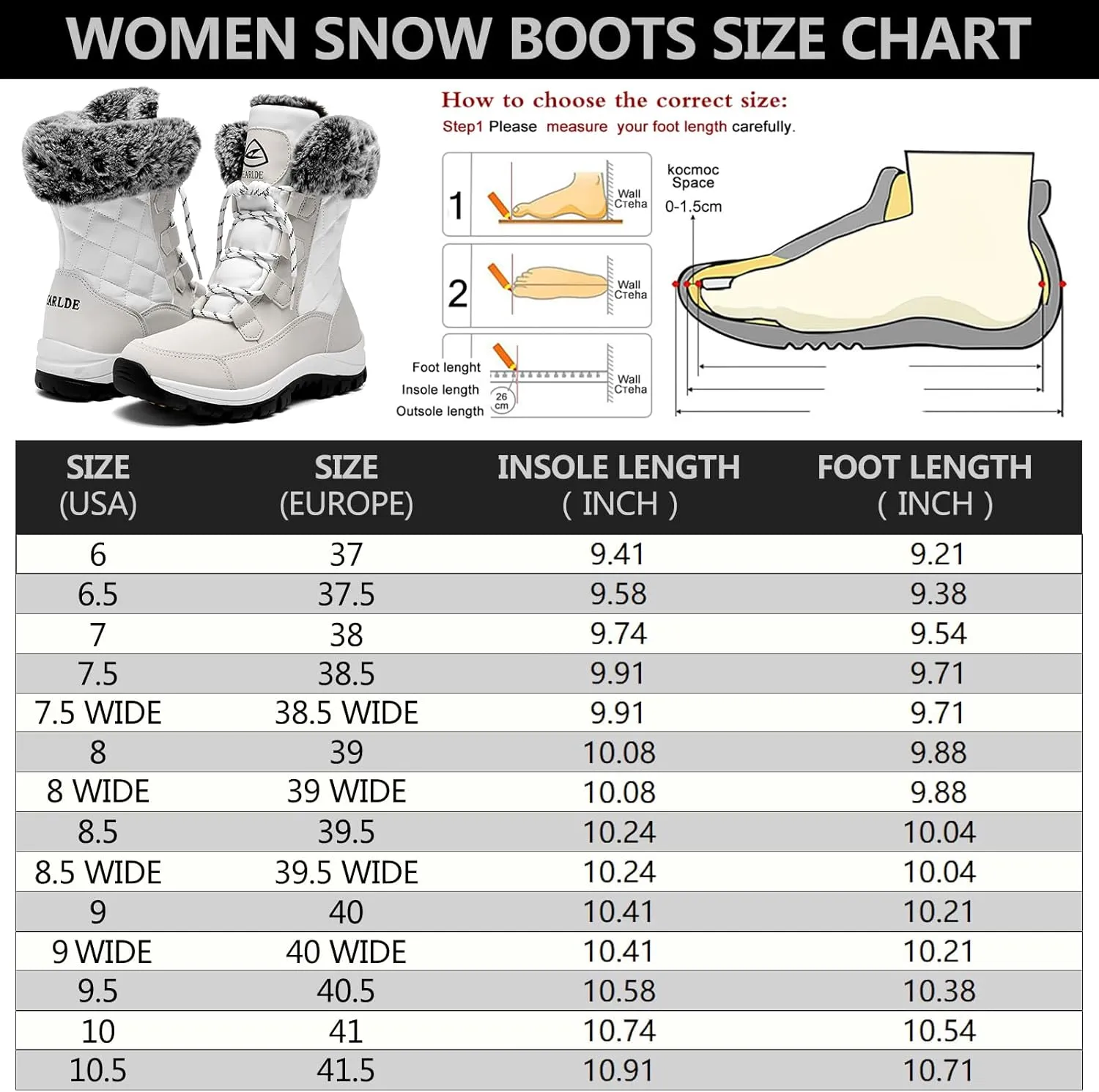 EARLDE Women’s Snow Boot With Waterproof Lace Up Mid-Calf Outdoor Winter Deep Tread Rubber Sole