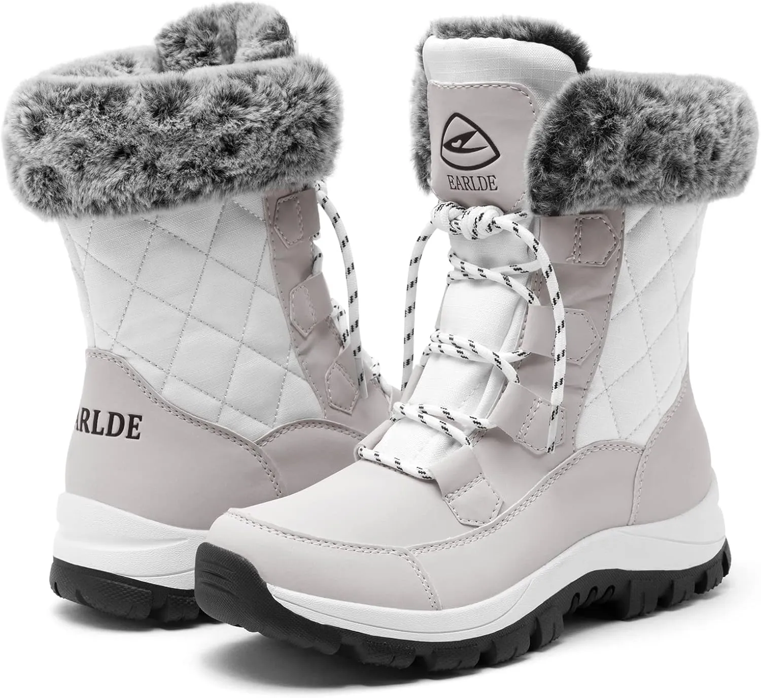 EARLDE Women’s Snow Boot With Waterproof Lace Up Mid-Calf Outdoor Winter Deep Tread Rubber Sole