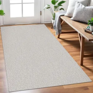 EARTHALL Woven Area Rug 3x5 Ft Washable Rugs for Entryway, Braided Rubber Backed Throw Rugs Door Mat Indoor Outdoor Entrance, Cotton Woven Rug for Kitchen Foyer Front Door Living Room,White/Light Gray