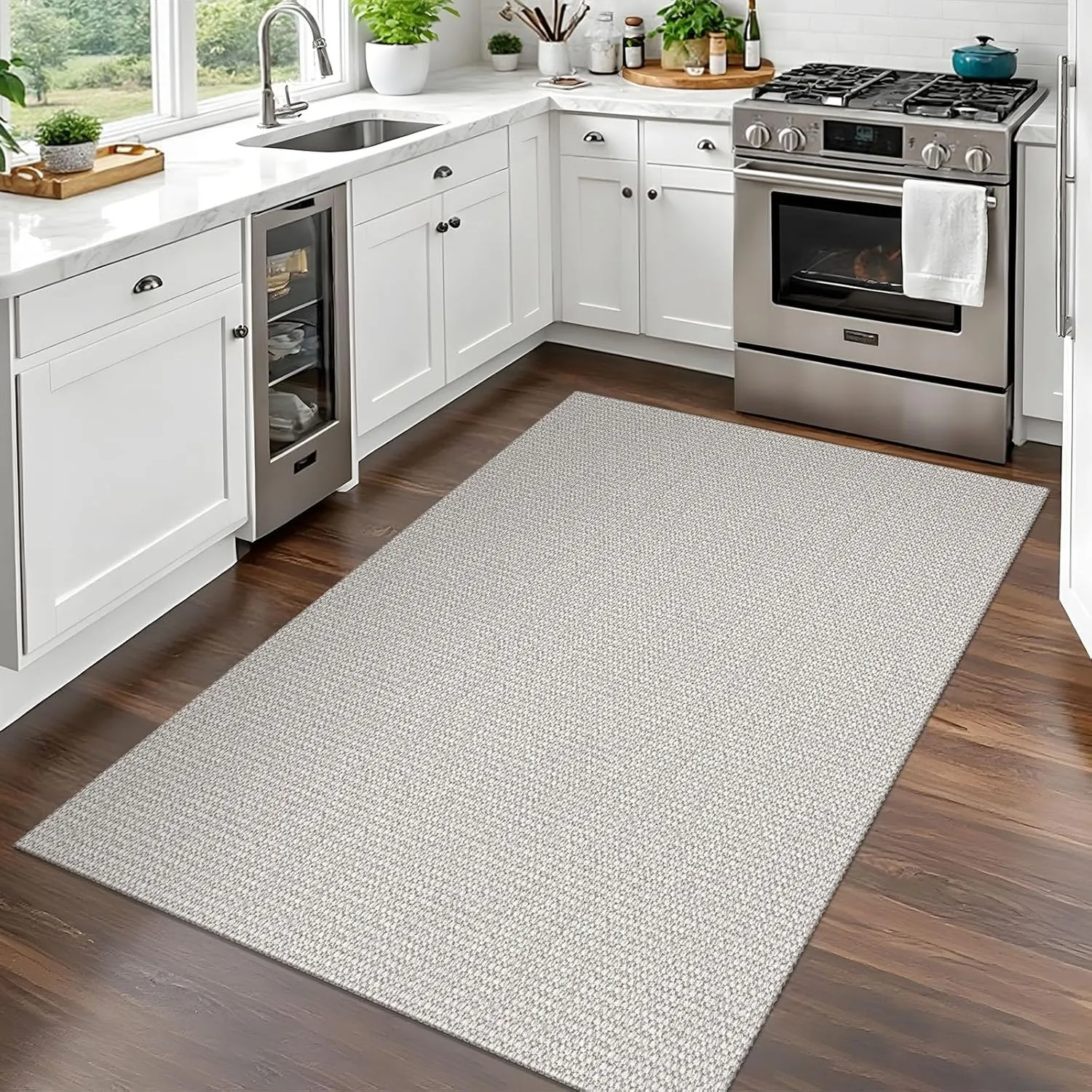EARTHALL Woven Area Rug 3x5 Ft Washable Rugs for Entryway, Braided Rubber Backed Throw Rugs Door Mat Indoor Outdoor Entrance, Cotton Woven Rug for Kitchen Foyer Front Door Living Room,White/Light Gray