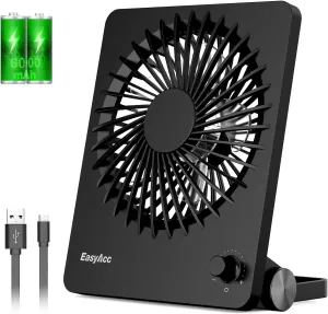 EasyAcc Powerful Desk Fan, 6000 Battery [Max 10-26H Working Time] Rechargeable Portable Personal Travel Fan with Step-less Speed Control, Quiet Fan for Travel Office Home Cruise Sporting Events