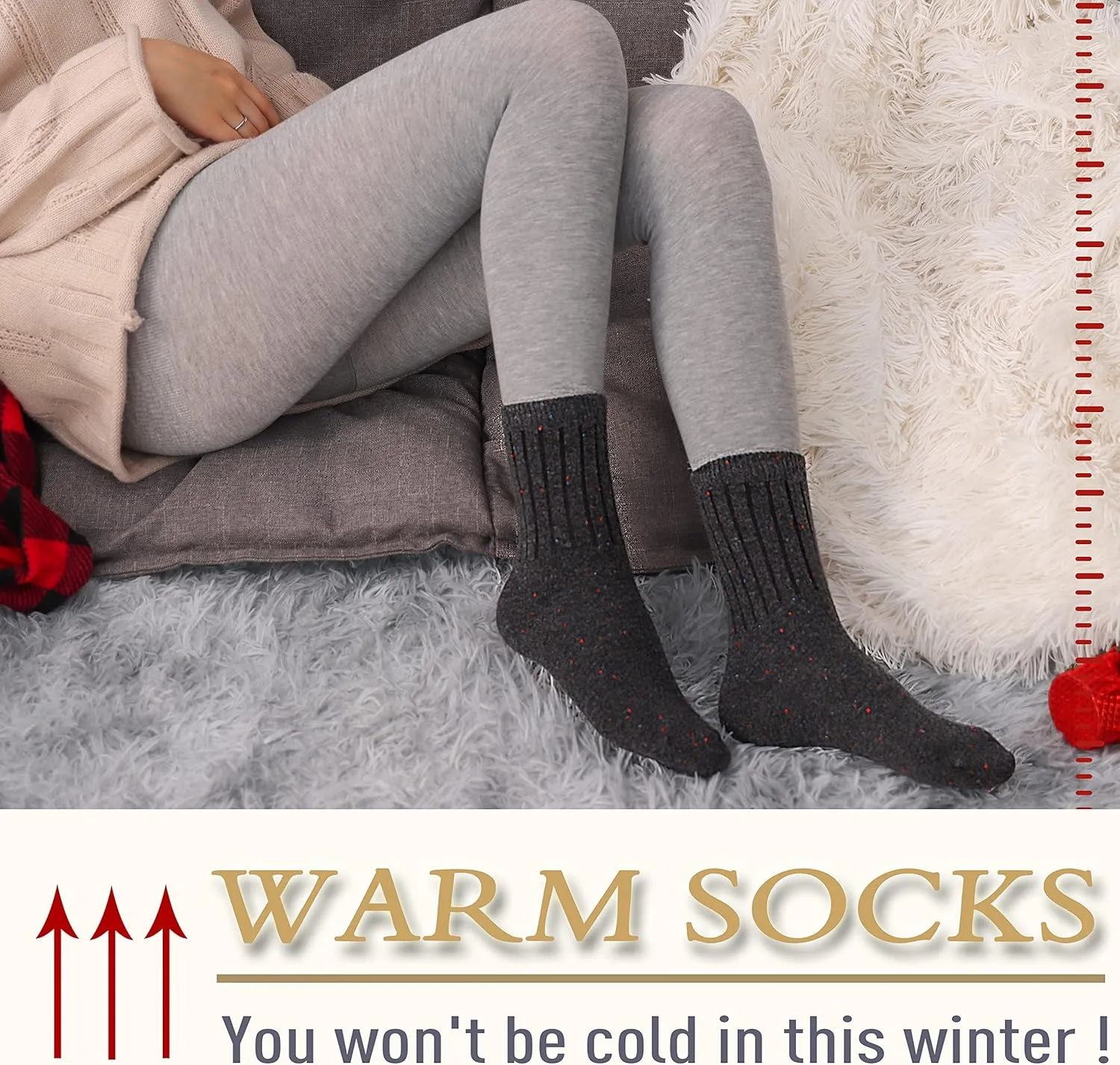 EBMORE 5 Pairs Merino Wool Socks for Women Thermal Warm Thick Winter Hiking Knit Cozy Crew Duty Work Soft Socks for Ladies