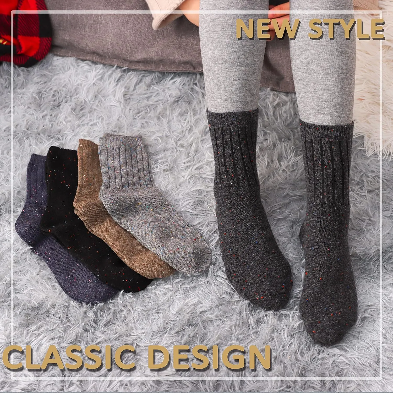 EBMORE 5 Pairs Merino Wool Socks for Women Thermal Warm Thick Winter Hiking Knit Cozy Crew Duty Work Soft Socks for Ladies