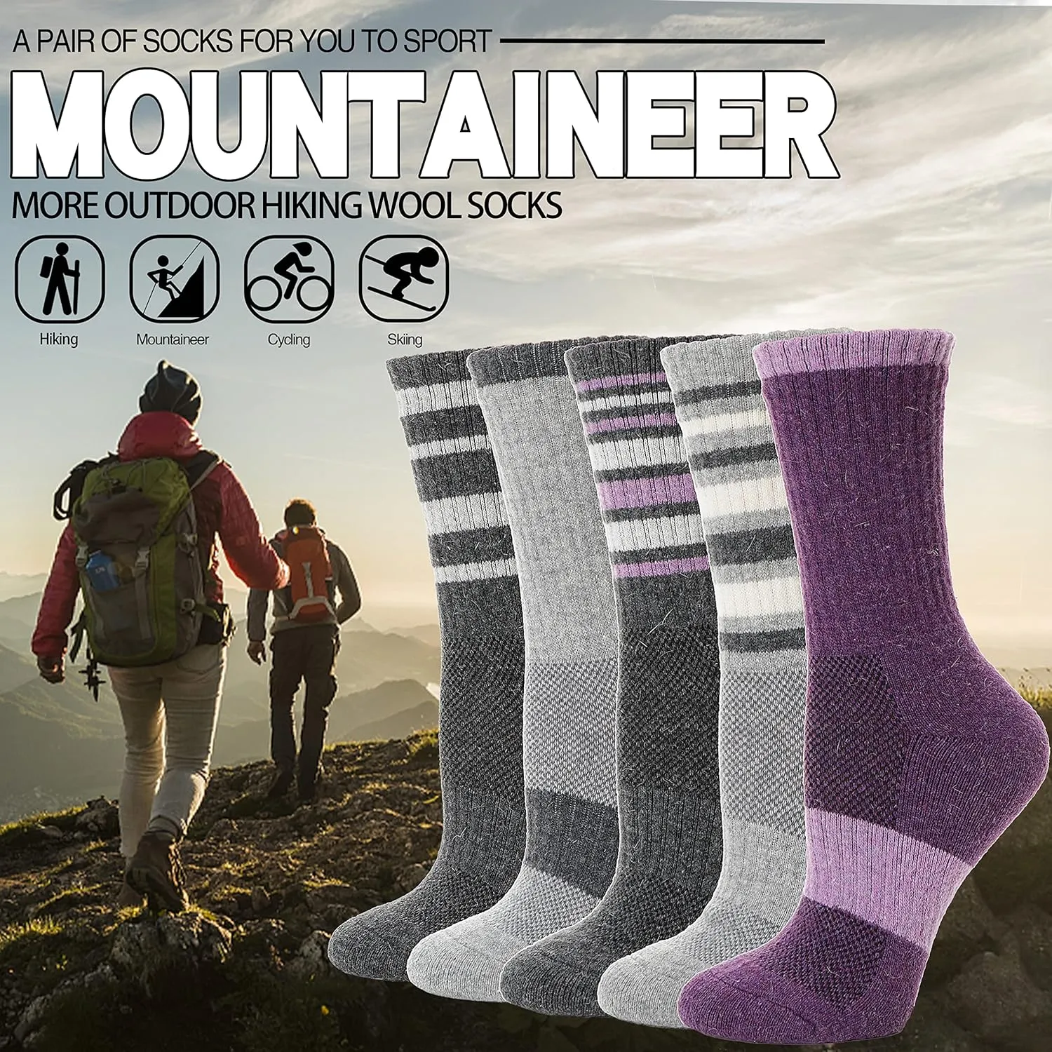 EBMORE 5 Pairs Womens Merino Wool Hiking Socks Thermal Warm Winter Boot Crew Cushion Work Gift Socks