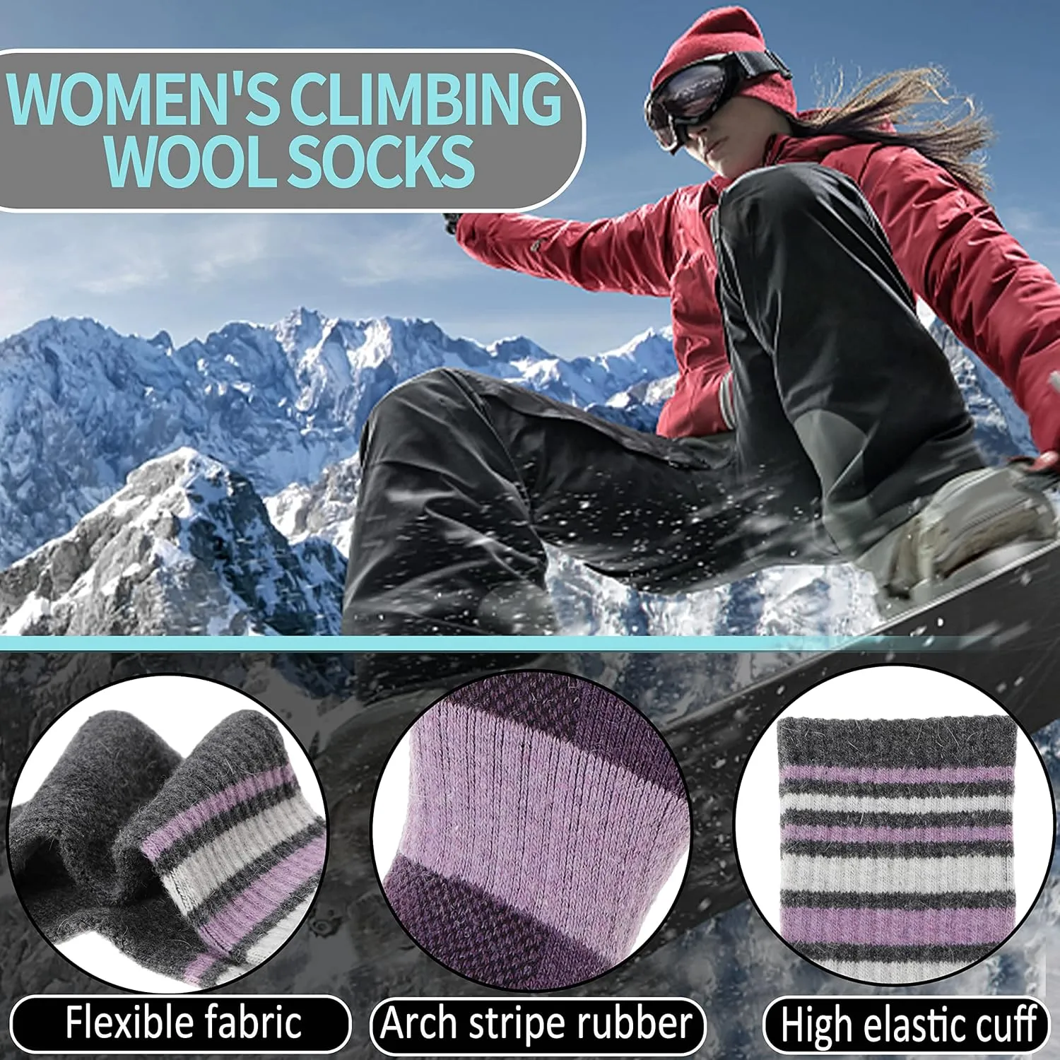 EBMORE 5 Pairs Womens Merino Wool Hiking Socks Thermal Warm Winter Boot Crew Cushion Work Gift Socks
