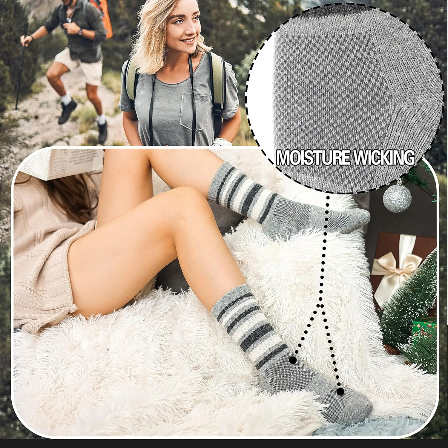 EBMORE 5 Pairs Womens Merino Wool Hiking Socks Thermal Warm Winter Boot Crew Cushion Work Gift Socks
