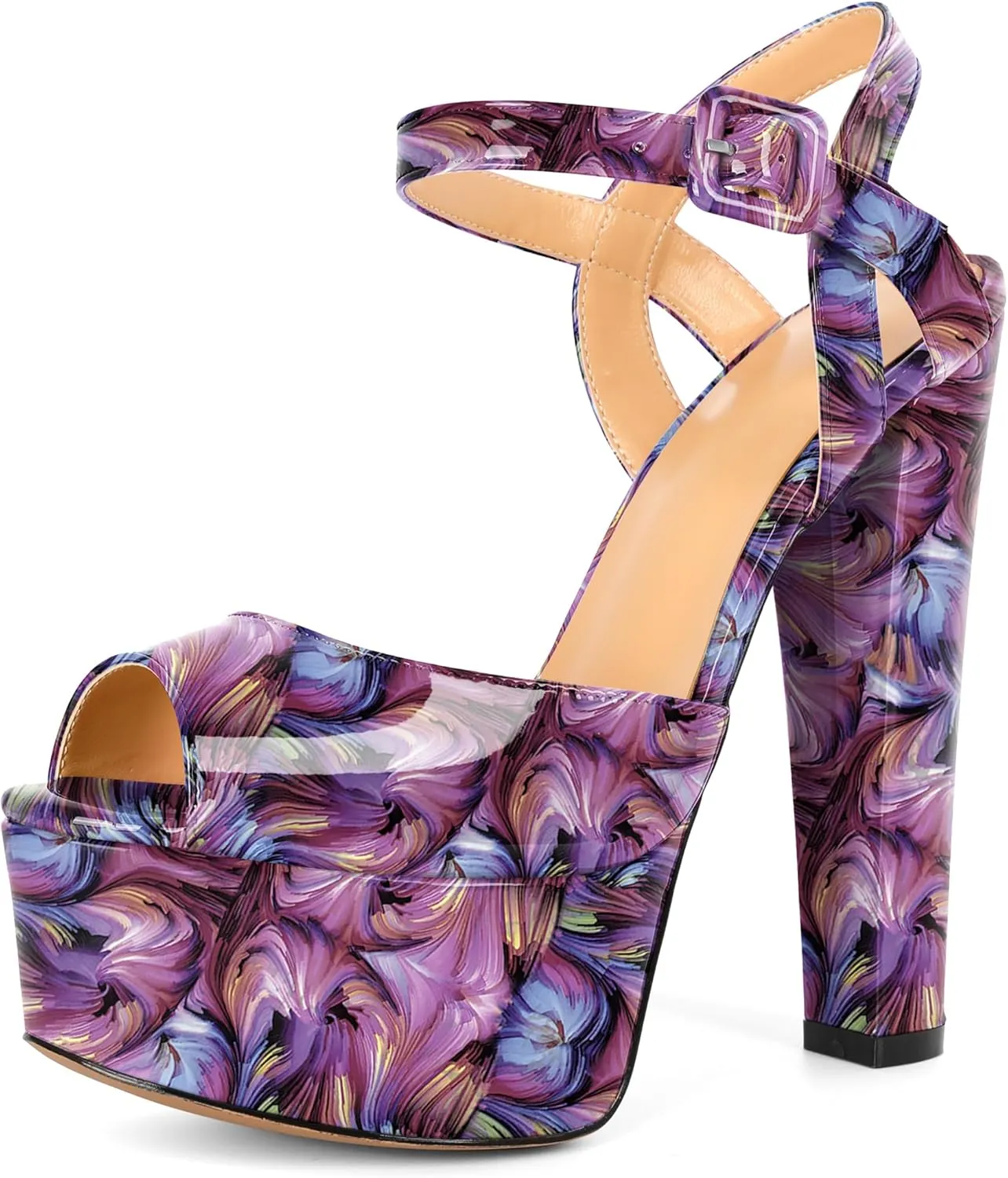 Eldof Womens Platform Sandals Chuncky High Heel Pumps 6" Ankle Strap Peep Toe Sandal Heels Party Dress Casual Shoes