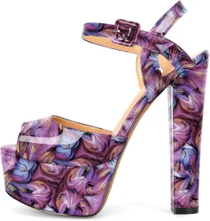 Eldof Womens Platform Sandals Chuncky High Heel Pumps 6" Ankle Strap Peep Toe Sandal Heels Party Dress Casual Shoes