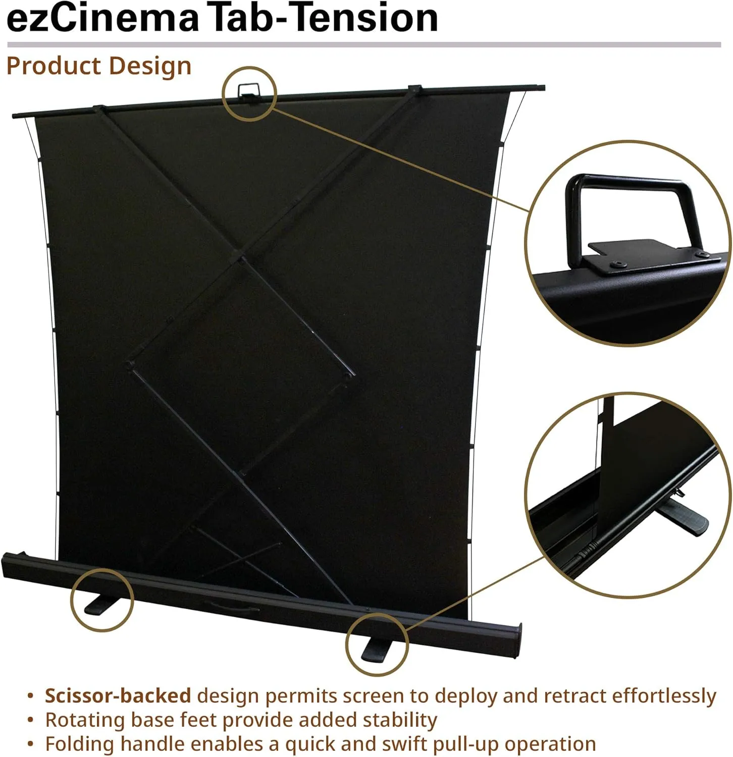 Elite Screens ezCinema Tab Tension, 90-inch 4:3 Projector Screen, Portable Manual Floor Pull Up Scissor Backed Office Church Front Projection Carrying Bag, US Based Company 2-YEAR WARRANTY, FT90XWV