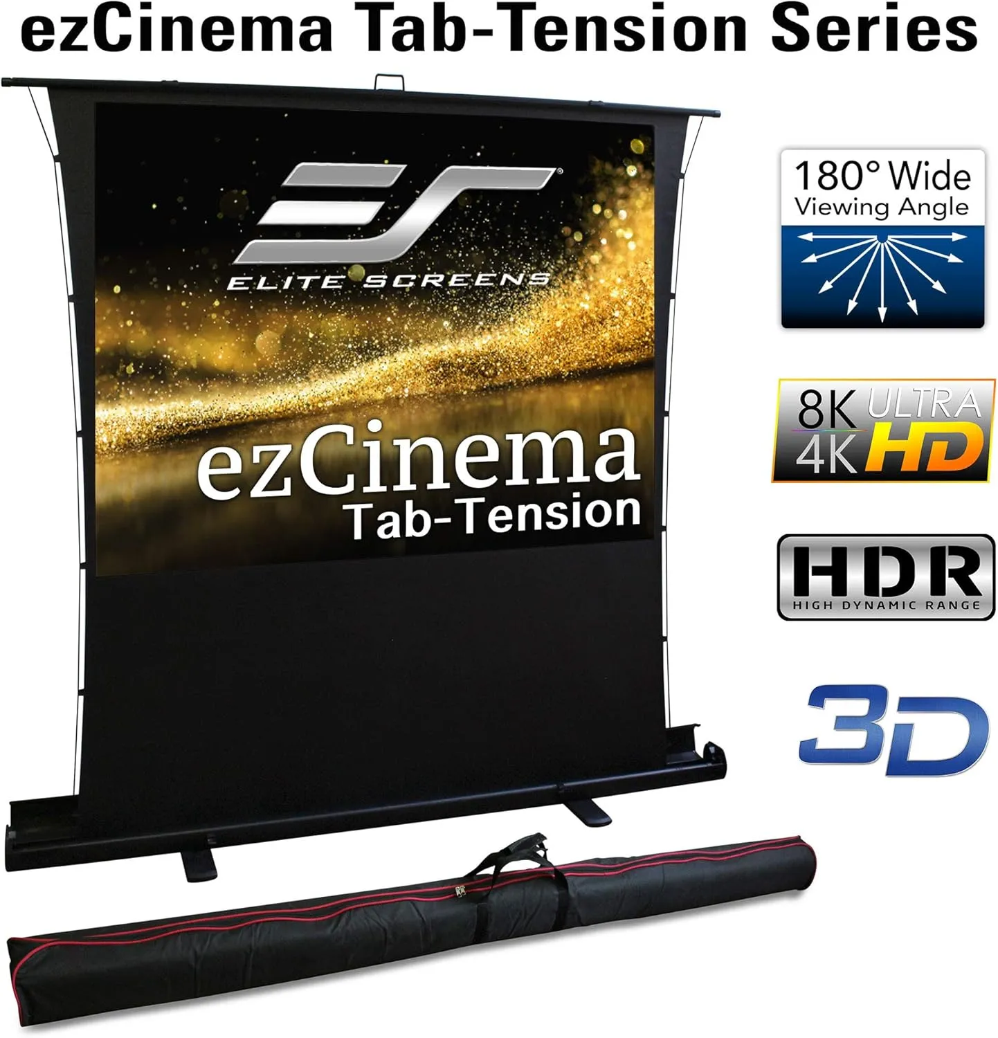 Elite Screens ezCinema Tab Tension, 90-inch 4:3 Projector Screen, Portable Manual Floor Pull Up Scissor Backed Office Church Front Projection Carrying Bag, US Based Company 2-YEAR WARRANTY, FT90XWV