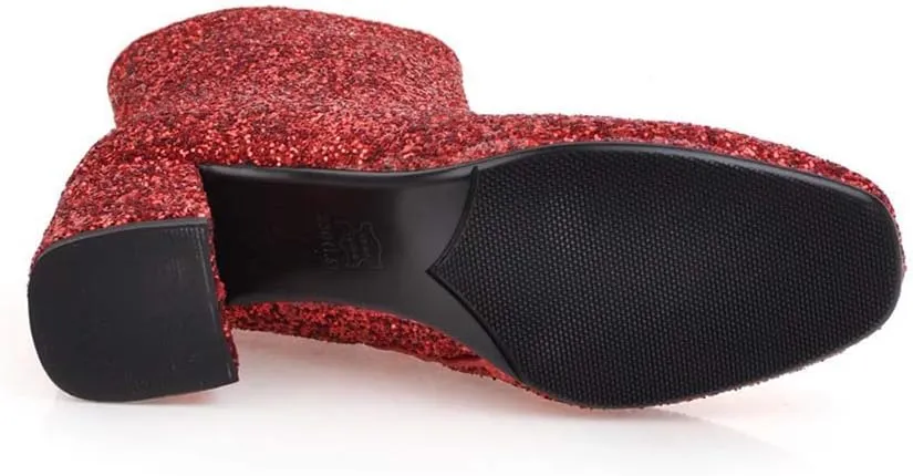 Elyffany Womens Mid Block Heel Glitter Ankle Boots Ladies Zipper Party Prom Booties