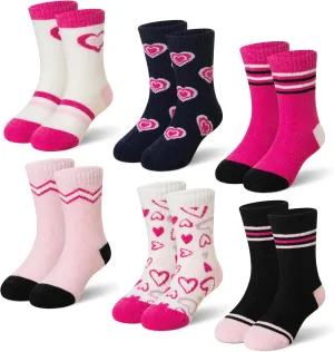 Eyean Kids Merino Wool Socks Boys Girls Thermal Winter Hiking Warm Thick Boot Cozy Toddler Crew Socks 6 Pairs