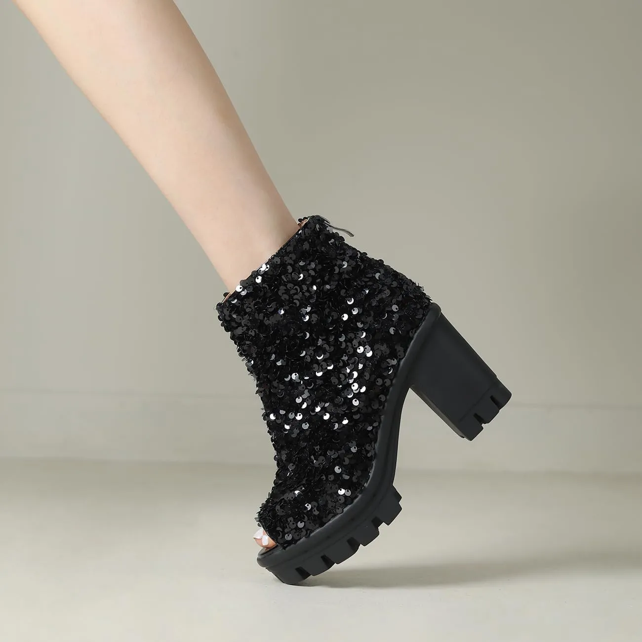 Fashion Womens Peep Toe Sparkle Ankle Boots Platform Heel Glitter Booties