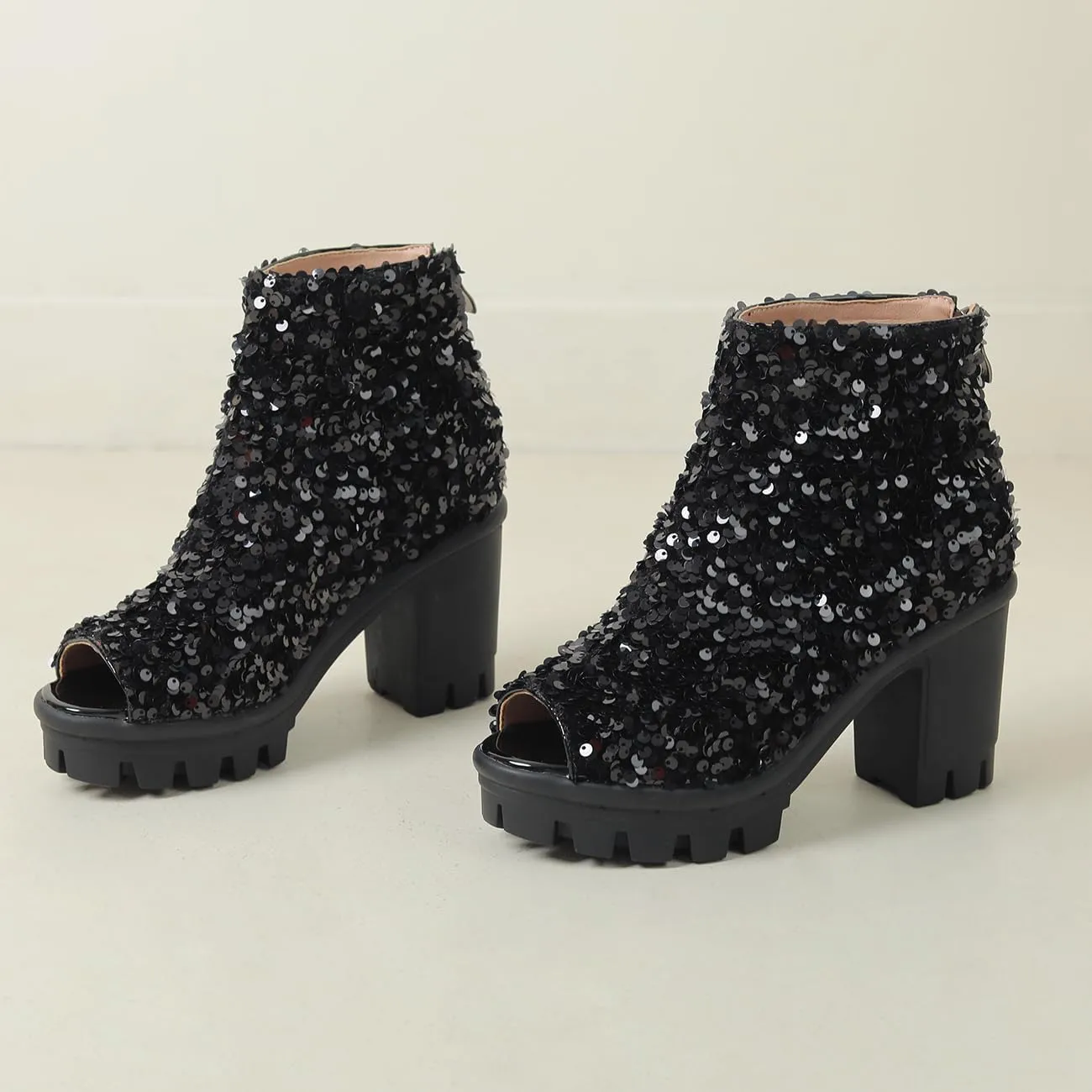 Fashion Womens Peep Toe Sparkle Ankle Boots Platform Heel Glitter Booties