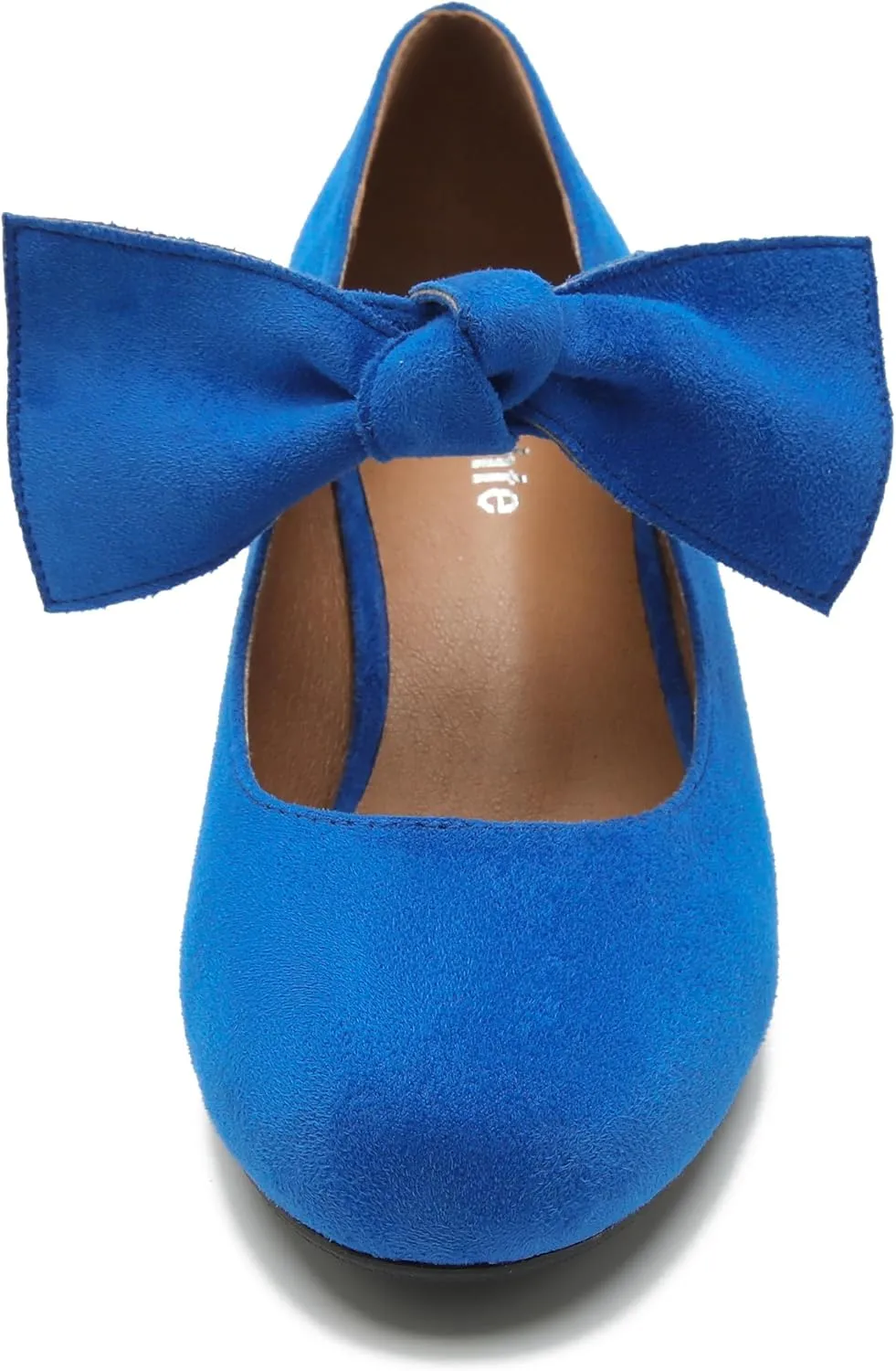 fereshte Womens Bow Heels Mary Jane Shoes Removable Bow Closed Toe Chunky Heel Dress Pumps