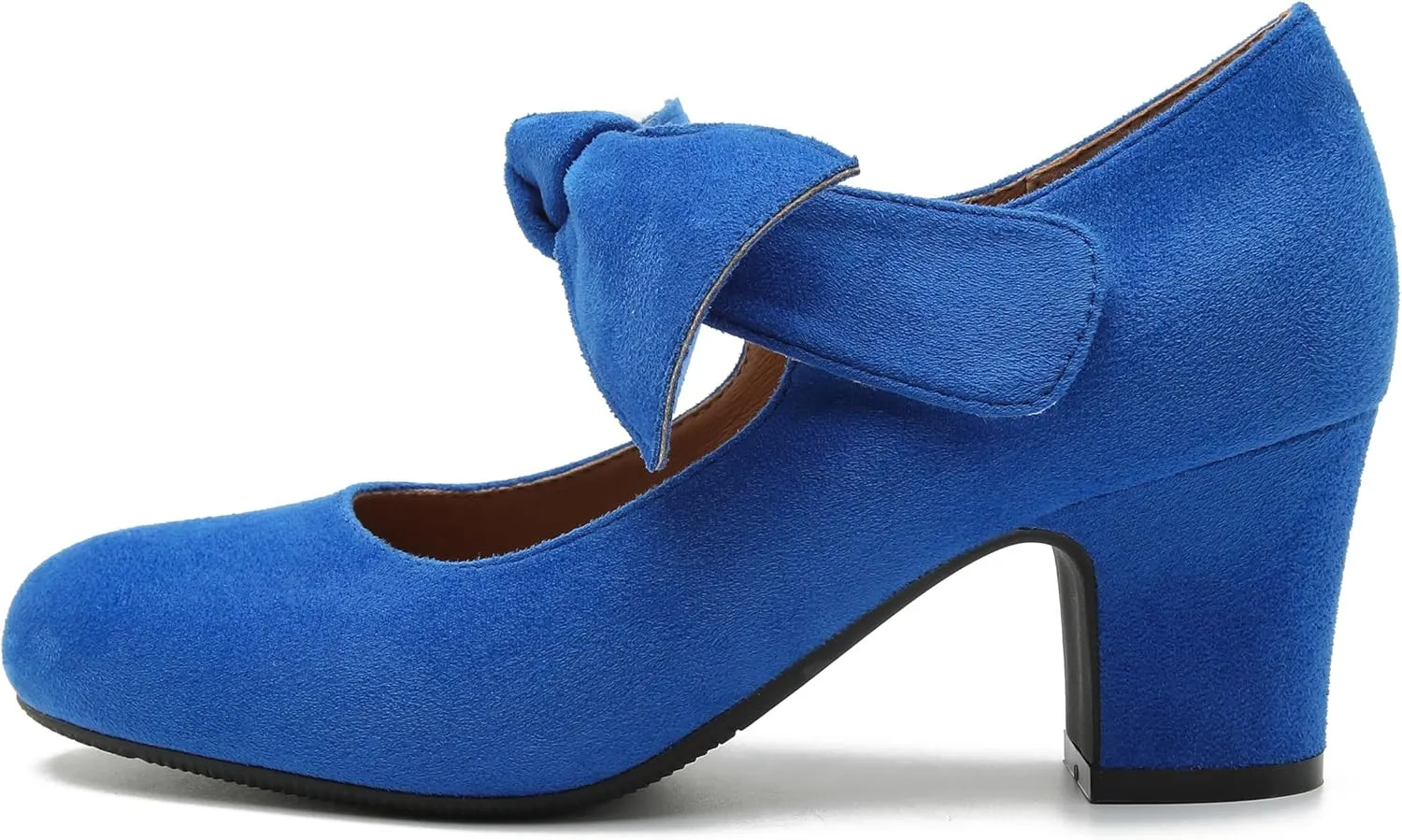 fereshte Womens Bow Heels Mary Jane Shoes Removable Bow Closed Toe Chunky Heel Dress Pumps