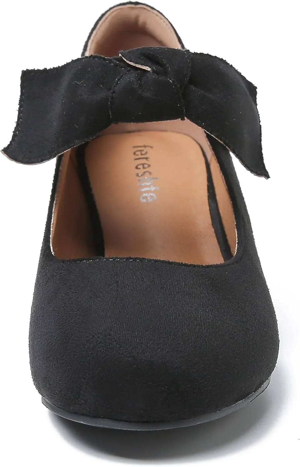 fereshte Womens Bow Heels Mary Jane Shoes Removable Bow Closed Toe Chunky Heel Dress Pumps