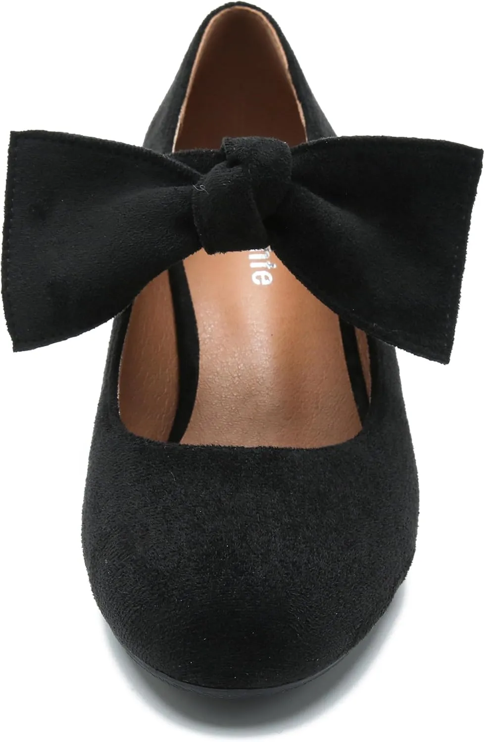 fereshte Womens Bow Heels Mary Jane Shoes Removable Bow Closed Toe Chunky Heel Dress Pumps