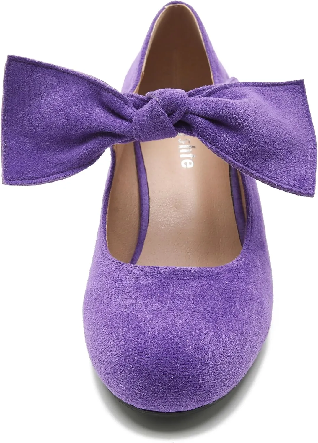 fereshte Womens Bow Heels Mary Jane Shoes Removable Bow Closed Toe Chunky Heel Dress Pumps