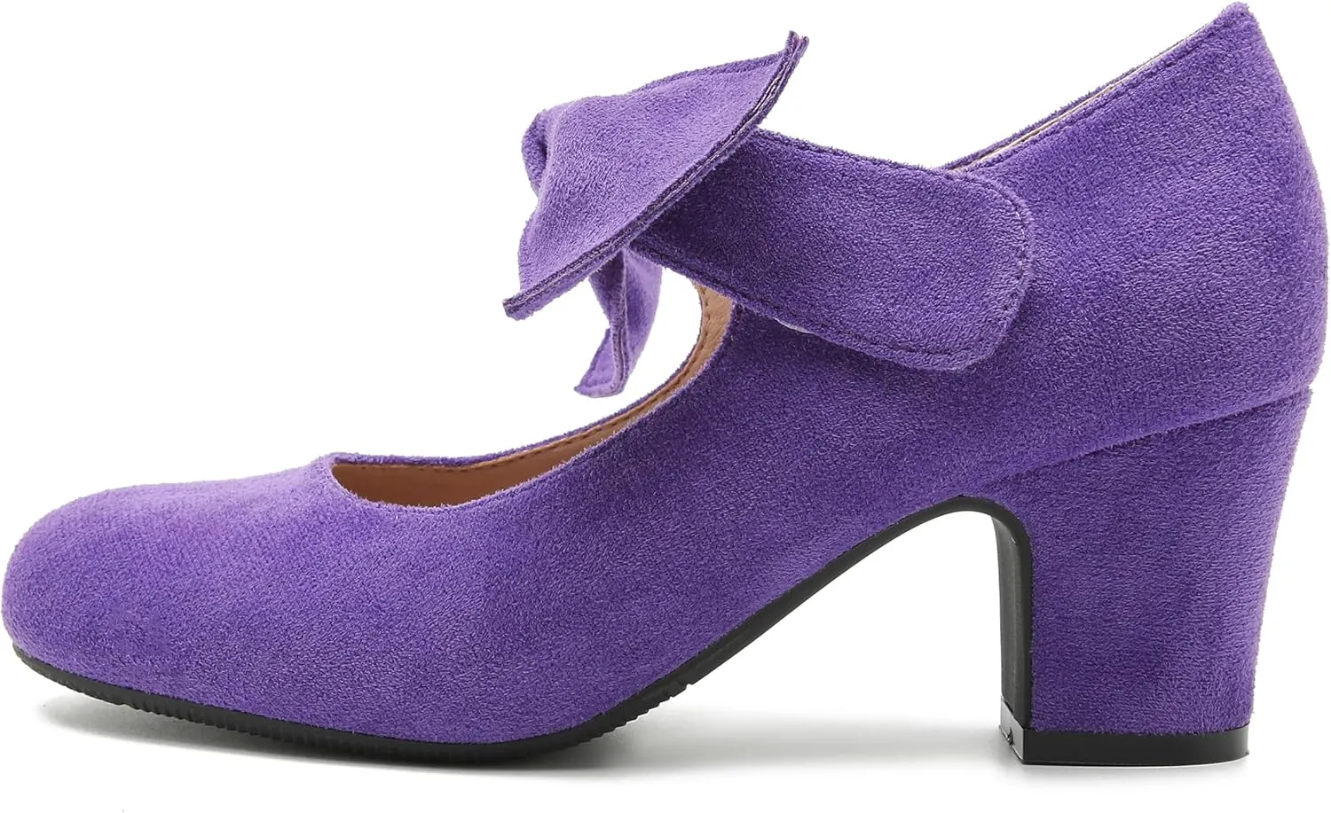 fereshte Womens Bow Heels Mary Jane Shoes Removable Bow Closed Toe Chunky Heel Dress Pumps