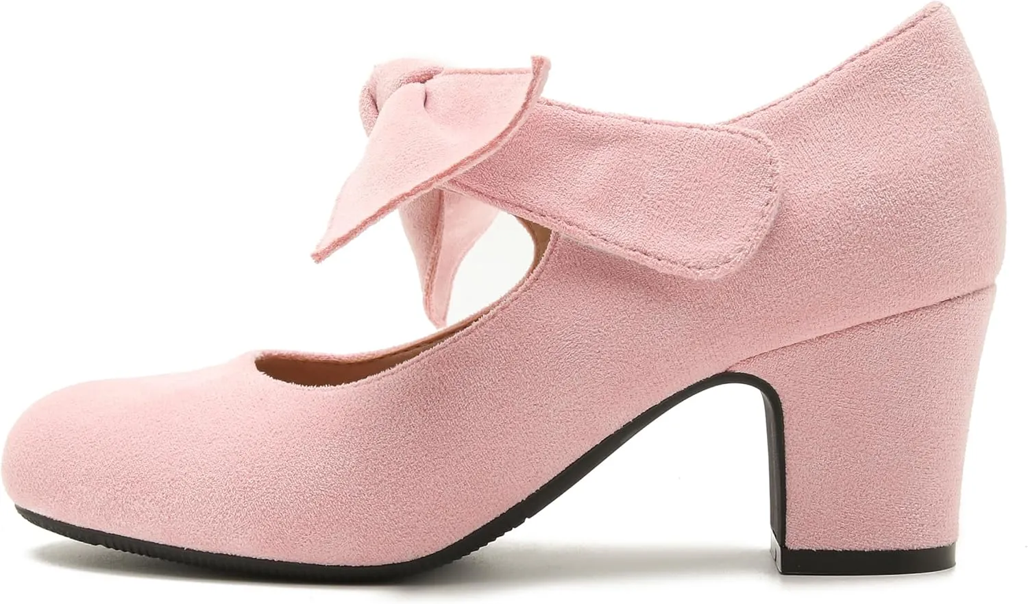 fereshte Womens Bow Heels Mary Jane Shoes Removable Bow Closed Toe Chunky Heel Dress Pumps