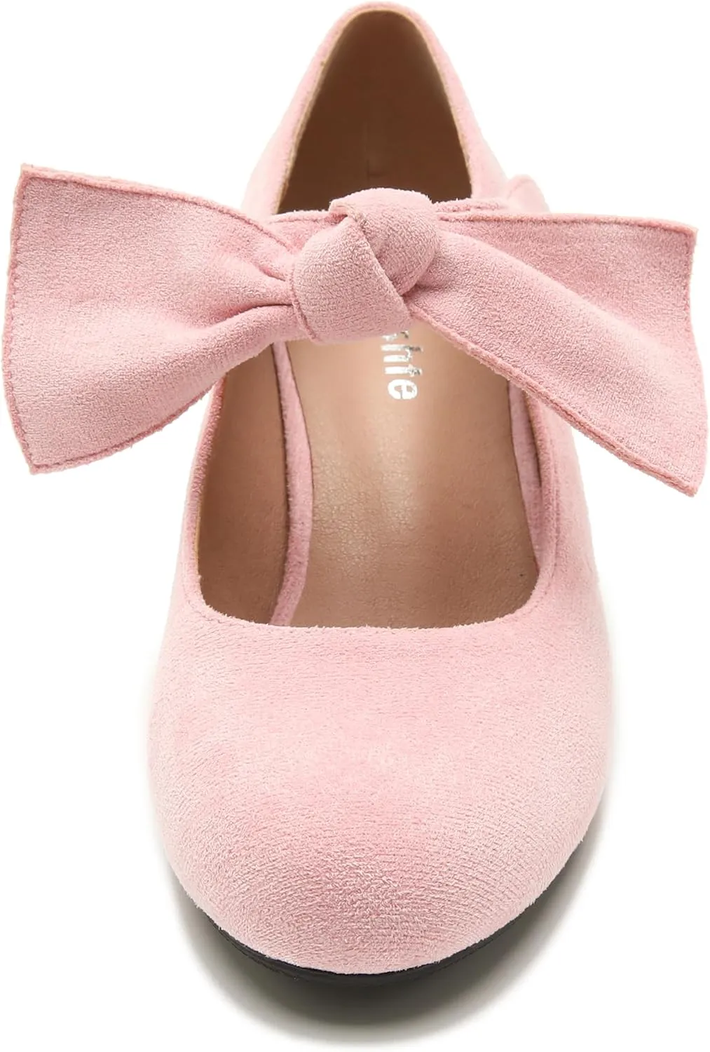 fereshte Womens Bow Heels Mary Jane Shoes Removable Bow Closed Toe Chunky Heel Dress Pumps